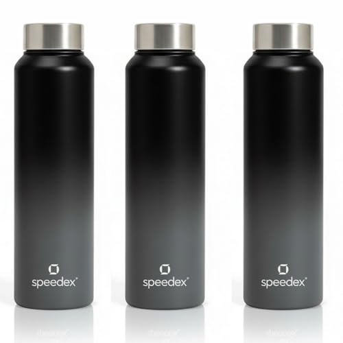 Image of Speedex Stainless Steel Water Bottle 1 Ltr, Leak Proof Screw Cap, BIS Approved 1000 ml Metal Bottle For Daily, Office, School, Gym, Travel Use for Men, Women, Kids, Adults, Black Grey, Set of 3