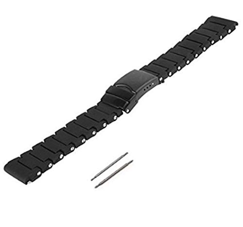 20mm 22mm Black Polyurethane Rubber Link Bracelet Watch Band For Luminox 3000 8800 NAVY SEAL COLORMARK, Pebble (22mm, With PVD Black Buckle)