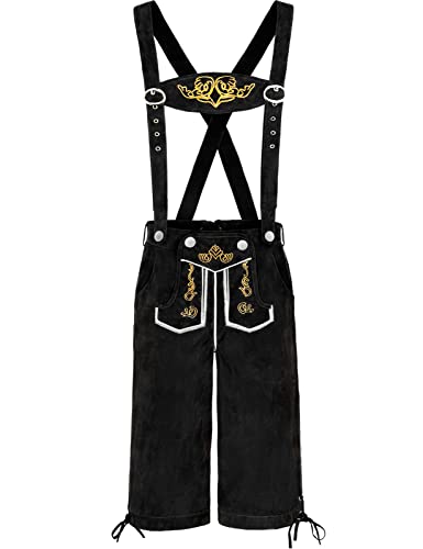 COSAVOROCK Oktoberfest Lederhosen Pantalon en Cuir avec Bretelles pour Hommes Costume Bavarois Noir XL