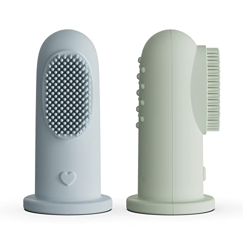 Image of Moonkie Baby Toothbrush Finger Toothbrush Oral Cleaner Kit for 3 Months +, 2 Pcs (Cloud/Mint)