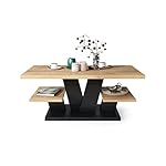 Couchtisch Valerio - Wohnzimmertisch - Kaffeetisch – Tisch mit Ablagen - Esszimmertisch - Coffee Table - 110x60cm - 05 - Gold Craft Eiche + Schwarz – Bild 4