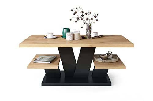 Couchtisch Valerio - Wohnzimmertisch - Kaffeetisch – Tisch mit Ablagen - Esszimmertisch - Coffee Table - 110x60cm - 05 - Gold Craft Eiche + Schwarz – Bild 5