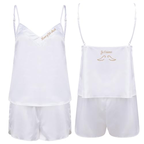 Vanevitch - Ensemble pyjama caraco et short personnalisé avec un prénom, un doux message (XL/XXL, BLANC)