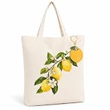 MOAZIFI Stilvolle Strandtasche Damen mit Anhänger Set - Wunderschöne Zitronen Deko für den Urlaub, praktischer Shopper & Sommer Deko als tolles Geschenk für Frauen