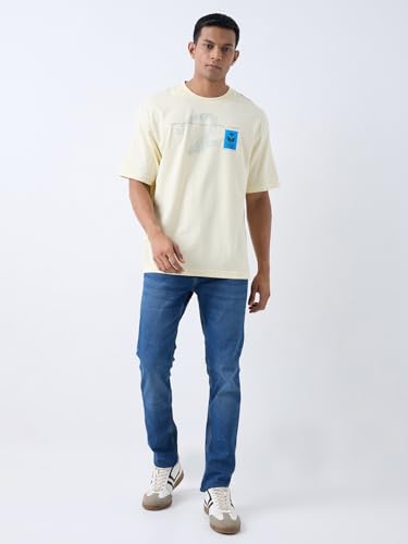 Image of Spykar Men's Oversized Round Neck Half Sleeve Solid Casual T-Shirt