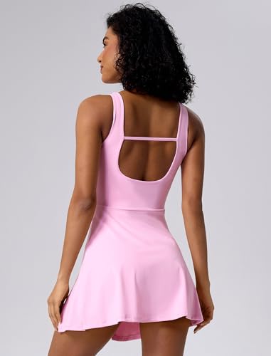 ABOCIW Womens Square Neck Tennis Dress Workout Rompers Wrap Skirt Built in Shorts Golf Athletic Dress2
