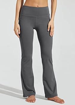 WILLIT Thermo-flare leggings voor dames, winter, met fleece gevoerde yogabroek, warme sportlegging, loopbroek, bootcut broek, hoge taille, met zakken, zwart, M