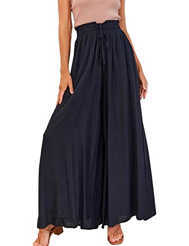 Zontroldy Wide Leg Palazzo Pants for Women High Elastic Smocked Paper Waist Casual Lounge Culottes Pants