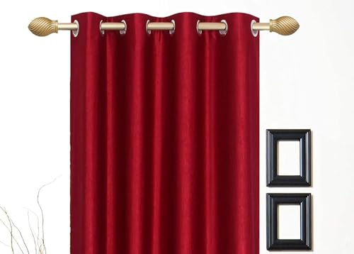 Image of Happy Home Furnishing and Decor Polyester Blend Solid Eyelet Window Curtains, Window - 9 Feet, Purple, Pack of 2 (9 Feet, Maroon)