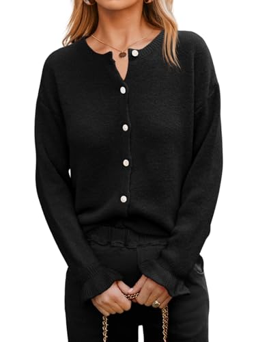 Saodimallsu Womens Cardigan Sweaters Button Down Knit 2025 Fall Ruffle Long Sleeve Sweater Open Front Trendy Outwear