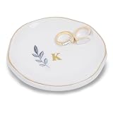 Personalized Ceramic Ring Dish, Initial Jewelry Tray for Rings, Earrings, Necklaces & Bracelets, Gift for Engagements, Birthdays, Holidays, Mom, Sister, Bridesmaid, Bride-to-Be, 4' Ring Plate