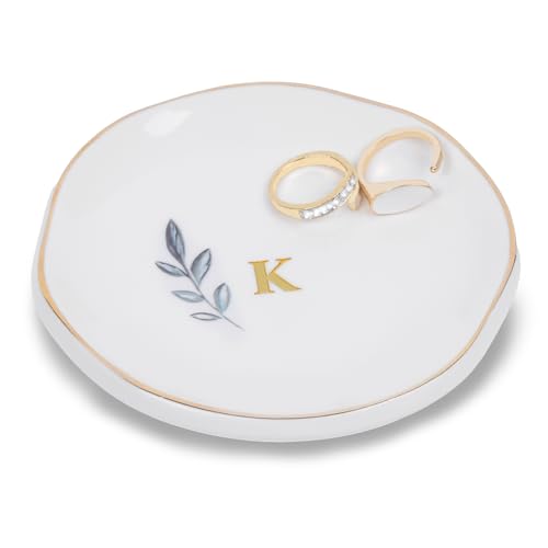 Personalized Ceramic Ring Dish, Initial Jewelry Tray for Rings, Earrings, Necklaces & Bracelets, Gift for Engagements, Birthdays, Holidays, Mom, Sister, Bridesmaid, Bride-to-Be, 4" Ring Plate