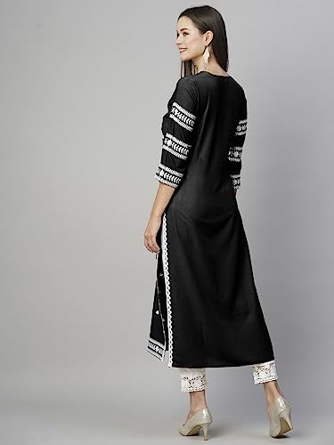 Image of ANNI Designer Women's Cotton Straight Fit Straight Viscose Chikankari Embroidered Kurta