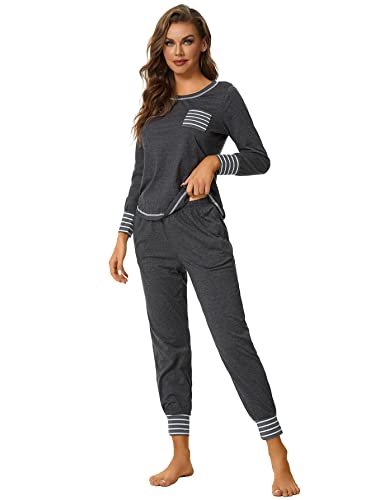 Lyaner Women’s Long Sleeve Pajamas With Pants Sleepwear Loungewear Pjs Set Dark Grey Medium #TOP4