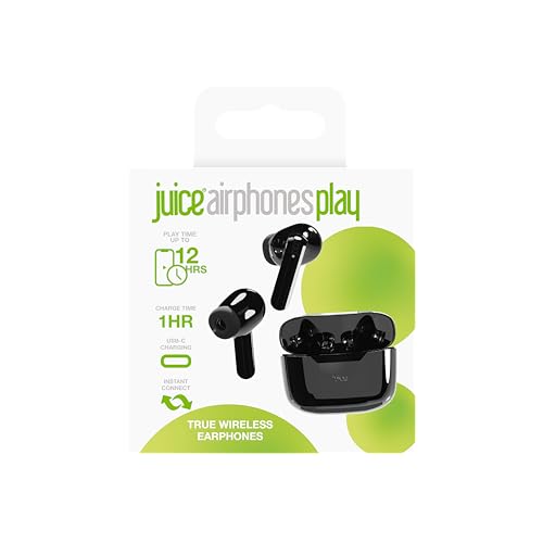 Juice Airphones Play Wireless Earbuds - Bluetooth, 14 Hours Total Playtime, 1 Hour Charging Time, 1 Hour Charging Time, Lightweight design (Black)