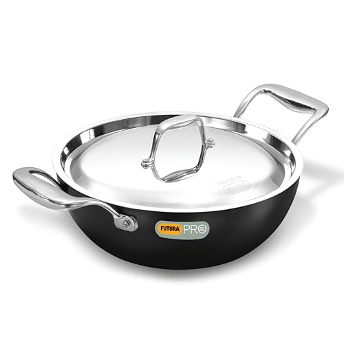Image of Hawkins Futura Pro 2.5 Litre Deep-Fry Pan, Nonstick Kadhai with Stainless Steel Handles and Stainless Steel Lid, Balck (PNK25S)