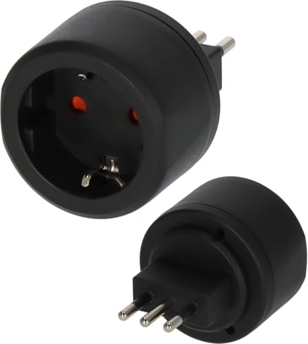 Brennenstuhl Reisestecker/Reiseadapter (Reise-Steckdosenadapter zum Anschluss elektrischer Geräte mit Schutzkontakt Stecksystem in Ländern mit italienischem Stecksystem) schwarz
