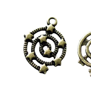 Spiral Galaxy Star Antique Bronze Filigree Universe Charms Pendants 15x21mm Set of 14 (CB077)