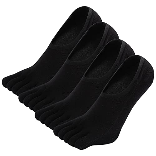 PUTUO Calcetines Invisibles de Dedos Hombre: Calcetines de Cinco Dedos Tobilleros de Algodón de Corte Bajo con Silicona Antideslizante Talla 43-46 4 Pares
