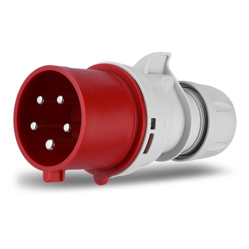REV CEE-Stecker, 400V, 32A, 5-polig, 3Ph+N+PE, wasserdicht IP44, rot
