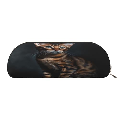 QMKFWT Bengal Cat Pencil Pouch Leather,Small Pen Bags With Zipper For Pencils,Pens,Markers,Makeups,Change,Coins
