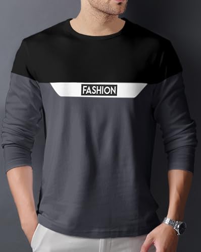 Image of Noble Monk Men Full Sleeve Round Neck T-Shirt | Printed Sleeves |Regular fit Tshirt for Men