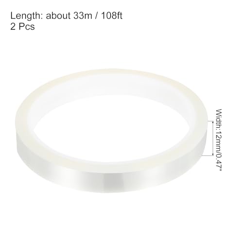 Image of uxcell Clear Heat Tape, 2 Rolls 12mmx33m 108ft High Temperature Heat Resistant Tape for Sublimation,Heat Vinyl Press,Heat Transfer, Circuit Board, No Residue