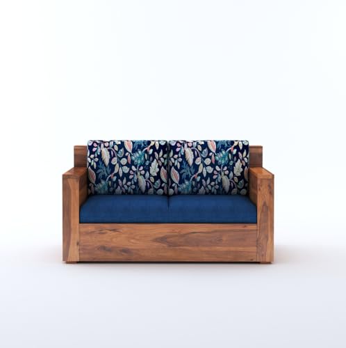 Image of Sheesham Wood 2 Seater Sofa Set with Cushion for Living Room Home Hall Wooden Sofa for Hotel Office (Honey Finish)