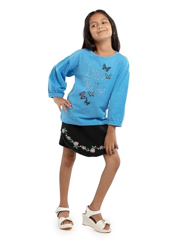 Image of Under Fourteen Girls Skot with Embroidery On Front Skirt | Skirt for Girls | Woven | 8-9 Yrs(Black)