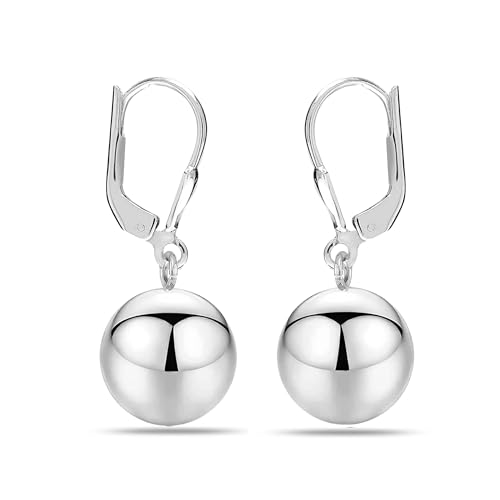 LeCalla Sterling Silver Drop Ball Earrings for Women's Lightweight Classic Leverback Round Bead Ball Drop Dangle Earrings3