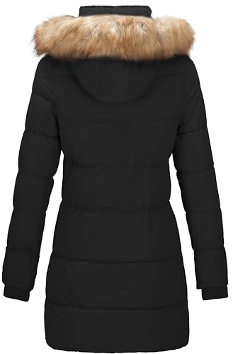 Women's Quilted Puffer Jacket Removable Faux Fur Hooded Long Puffer Coat Lightweight Full-Zip Puffer Jacket2