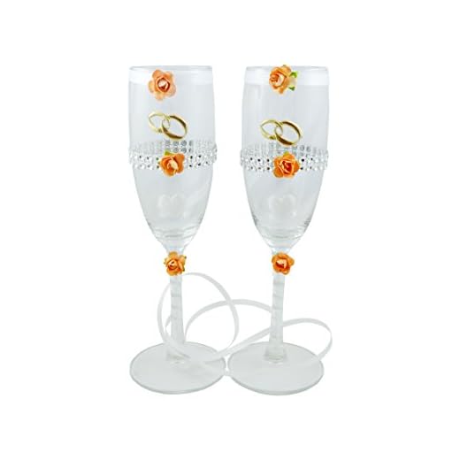 Bohemia Copas de boda 2 copas de champán para boda regalo de boda (patrón 1, naranja)