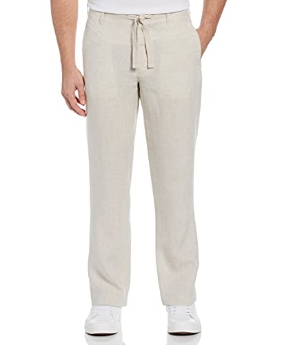 Perry Ellis Men's Drawstring Linen Pant, Natural Linen, 36