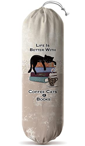 Hglian Cat Plastic Bag Holder,Cute Grocery Bag Holder Dispenser Organizer Storage,Cute Kitchen Decor Gifts for Women Coffee Cat Lover
