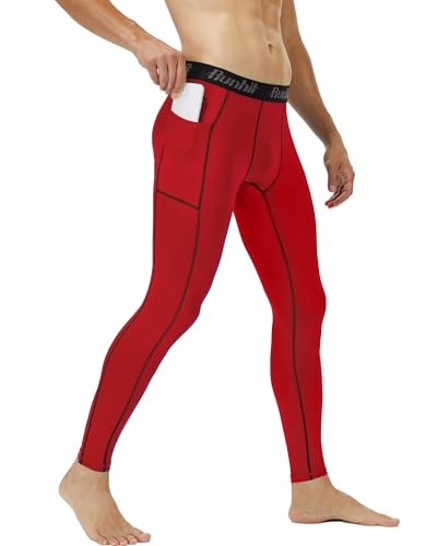 Image of Runhit Mens Compression Pants Running Tights Pockets Sports Leggings Spandex Workout Cycling Athletic Thermal