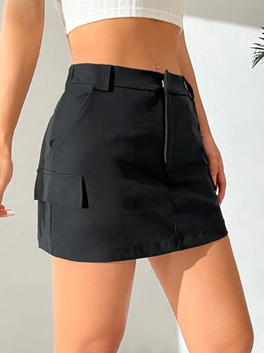 SweatyRocks Women's Casual High Waist Flap Pocket Bodycon Mini Cargo Skirt4