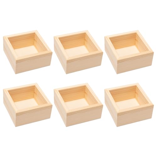 Rebanky 6 Pièces Petite Boite en Bois Carrée Boite de Rangement en Bois Sans Couvercle 8x8x4 cm Petite Caisse en Bois Carré pour La Décoration de La...