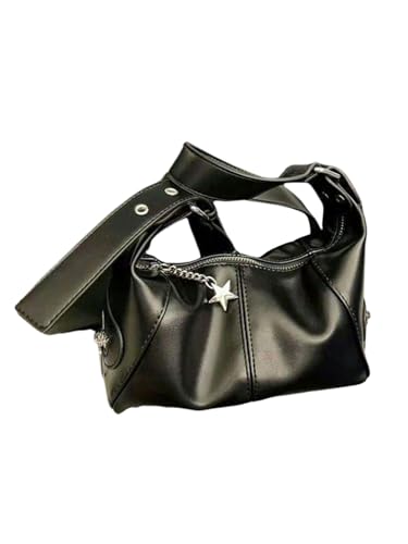 SweatyRocks Women's Y2k Leather Shoulder Bag Grommet Eyelet Top Handle Purses with Zipper