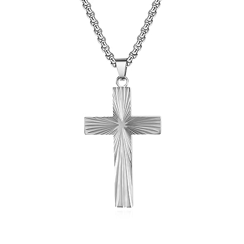 Chaîne 60 CM avec pendentif croix homme collier acier inoxydable bijoux chrétiens coloris noir argent