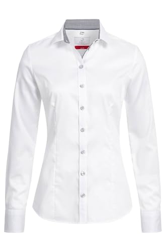 GREIFF Corporate Bluse Premium Damen Oeko TEX® Slim Weiß/Blau 32