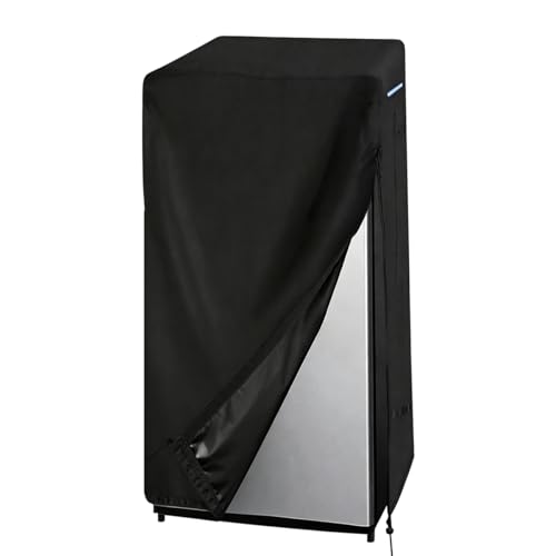 Image of Refrigerator Cover 29"W x 30"D x 61"H, 600D Heavy Duty Waterproof Upright Freezer Cover for Outdoor Patio Garage, with Tool Pocket & Reflective Handles, Black