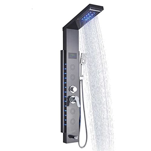 N/A Top Design Led Shower Panel 5 Function Bathroom Shower Faucet Wall Mounting Black Cold And Hot Shower Column (Color : D) #TOP28