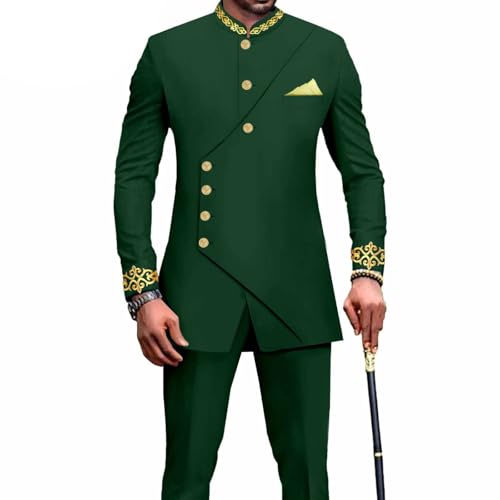 African Slim Fit Men's Suit Formal Suit Wedding Wear Gold Printed Jacket and Pants 2 Piece Set