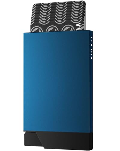Image of VULKIT Tarjetero desplegable para tarjetas de credito, minimalista, de metal, con bloqueo RFID, bolsillo frontal, , Minimalista, Navy, Minimalist