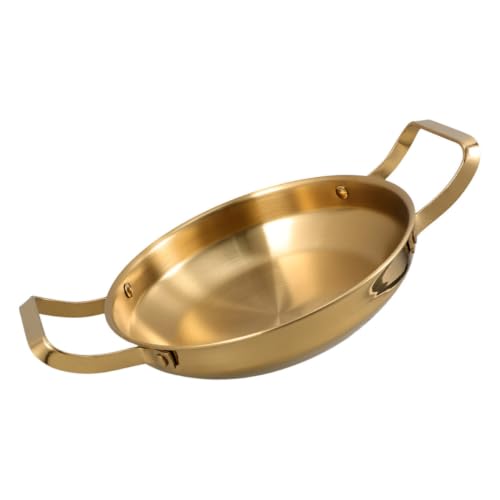 GOOHOCHY Sartén para Paella de Acero Inoxidable 304 Dorado con Doble Asa y Fondo Plano, Diseño poco Profundo, Fácil de Transportar y Verter, Adecuado para Cocina Comercial