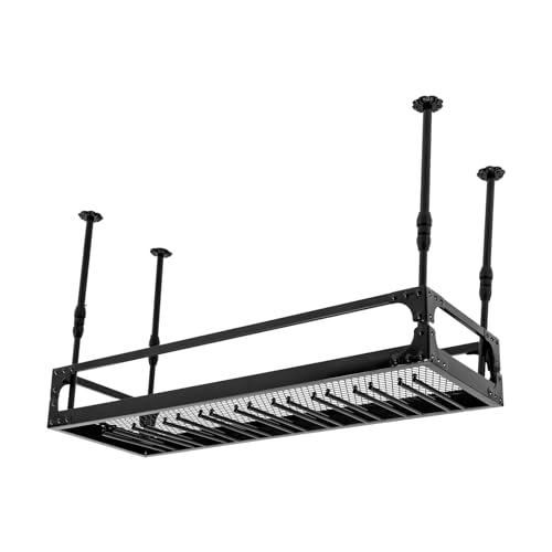 FURNITLEG Industrial Vintage Bar Floating Shelf, Ceiling Mounted Liftable Hanging Wine Bottle Holder, Shelf Champagne Glass Rack, Bar Home Decor, 50KG/110.23LBs Maximum Load (Black)