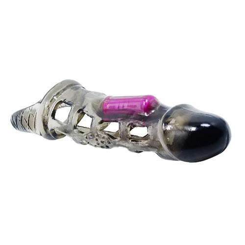 BeHorny Penis Sleeve Vibrating Ribbed Shaft Cock Ring Extra Stimulation, Black