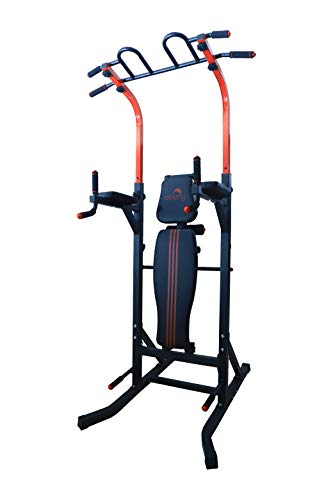 Image of Dolphy Adjustable Power Tower Multi-Function Strength Training Steel Dip Stand Workout Station Fitness Equipment for Home and Gym Black, Red