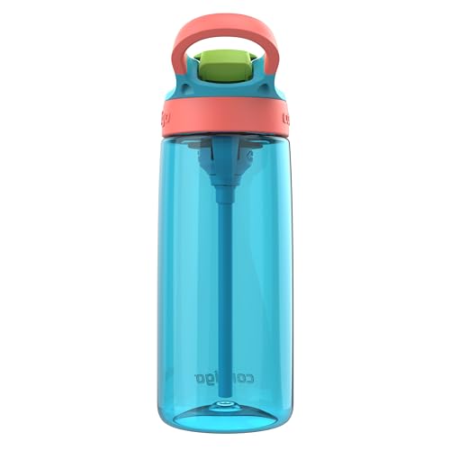 Image of Contigo Kids Cleanable AutoSpout Water Bottle with Pop up-Straw, BPA-Free Plastic, 20oz, Blue Raspberry & Coral