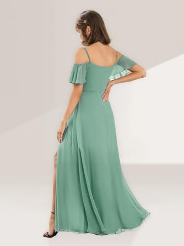 Junior Bridesmaid Dress Off Shoulder Short Sleeve Chiffon Long Flower Girl Dress Side Slit3